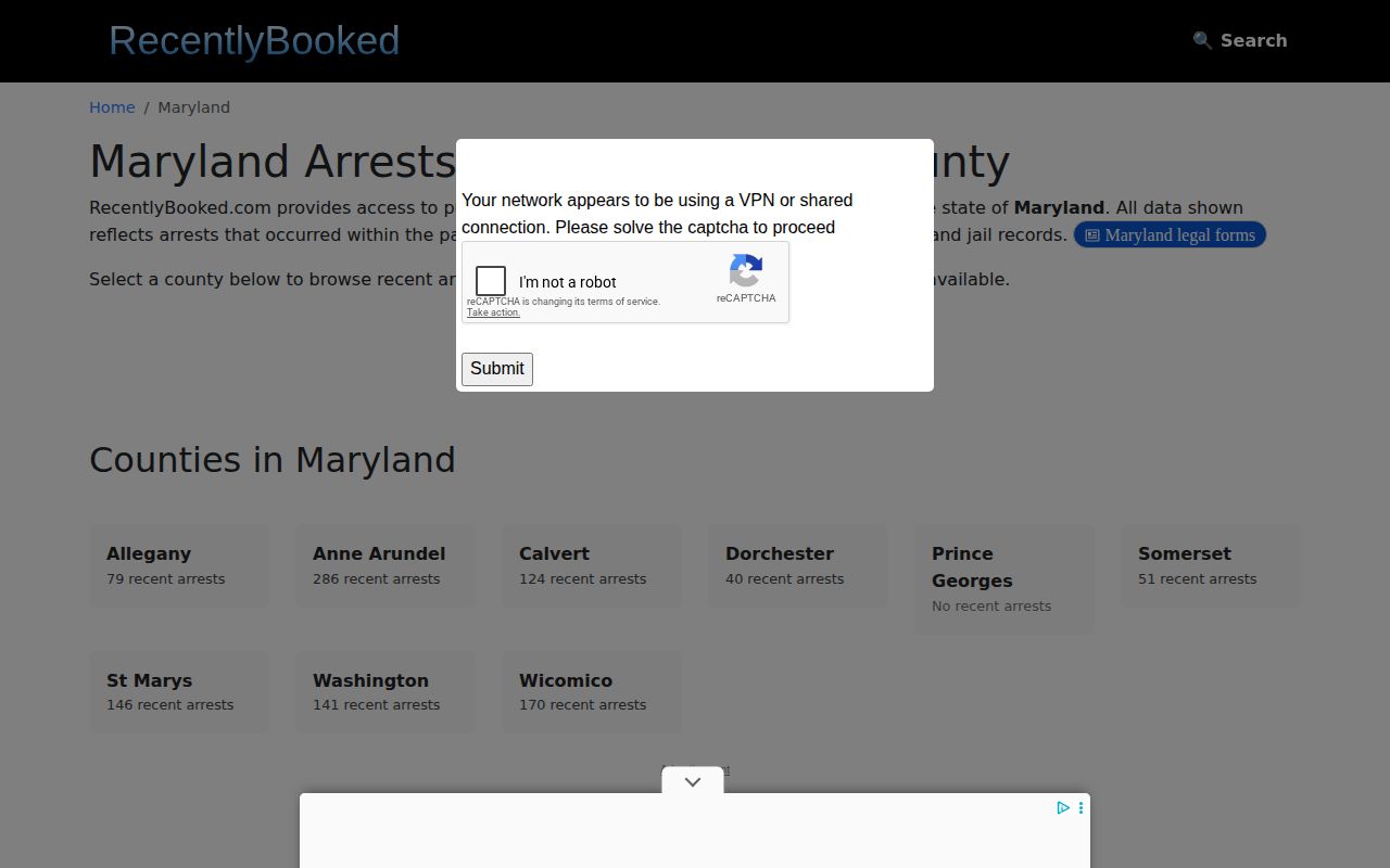 Unofficial Maryland mugshot directory without verified Baltimore City booking coverage