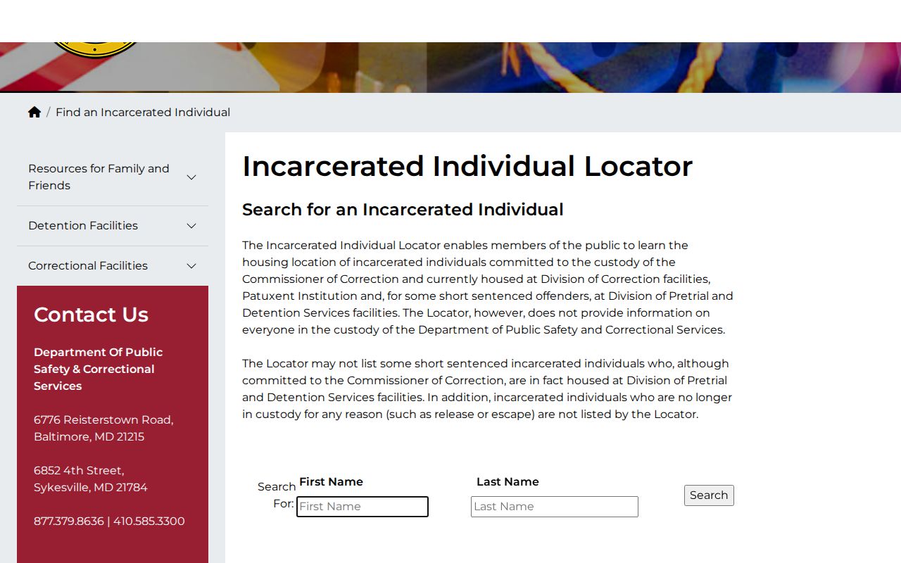 Baltimore City DPSCS custody record locator search